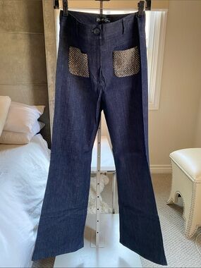 Dark Blue Women's Jeans with Contrast Front Pockets